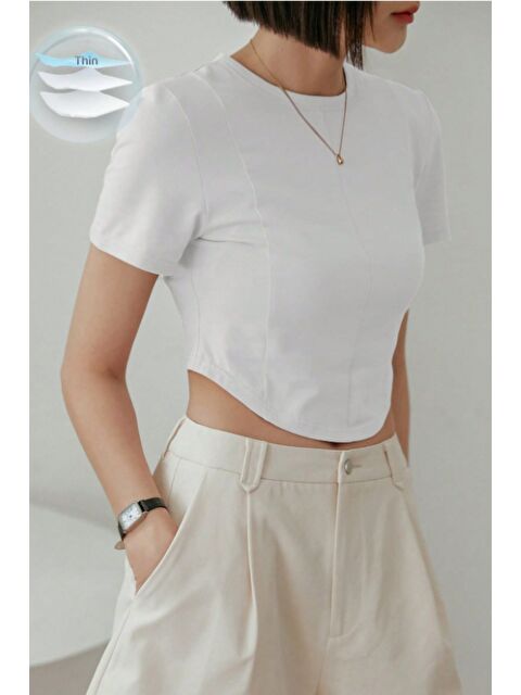 Tarz Cool Kadın Crop Tişört Slim Fit Basic Kısa Kollu Yazlık Üst