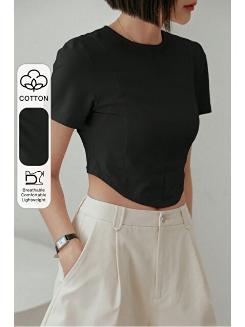 Tarz Cool Kadın Crop Tişört Slim Fit Basic Kısa Kollu Yazlık Üst
