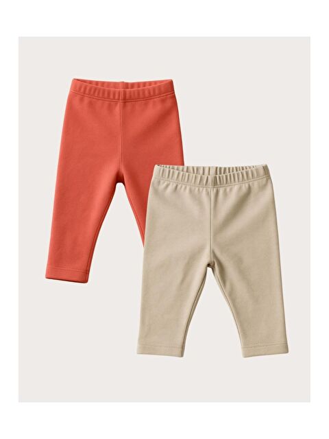 Kidex's Unisex Bebek İkili Düz Renkli Organik Kumaş 2'li Tayt Seti İlkbahar Yazlık