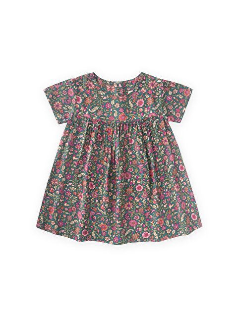 CİGİT Desenli Dökümlü Elbise 1-8 Yaş Yeşil