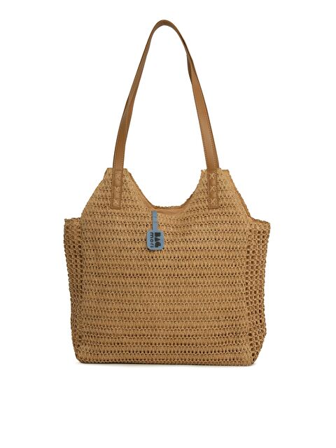 Bagmori Deri Askılı Büyük Tote Hasır Çanta