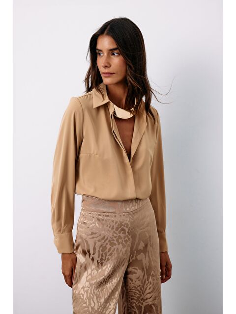 SATEEN Klasik Düz Gömlek - Camel - S000323491-4557