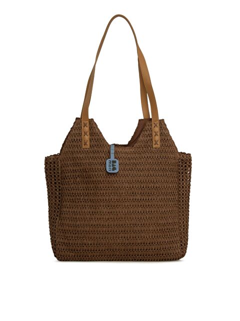 Bagmori Deri Askılı Büyük Tote Hasır Çanta