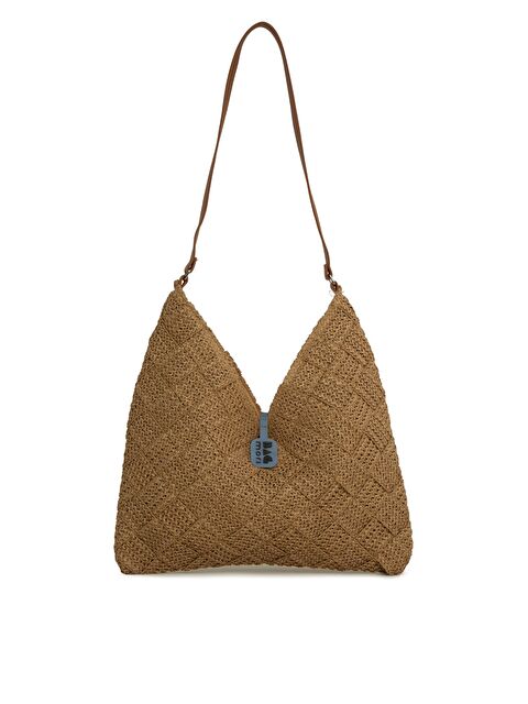 Bagmori Deri Askılı Örgülü Hasır Çanta