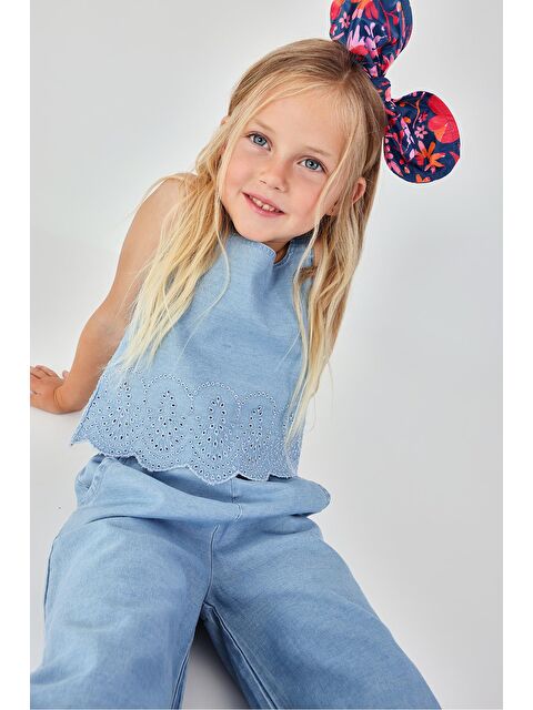 Boboli Jakarlı Denim Bluz 2-6 Yaş Mavi