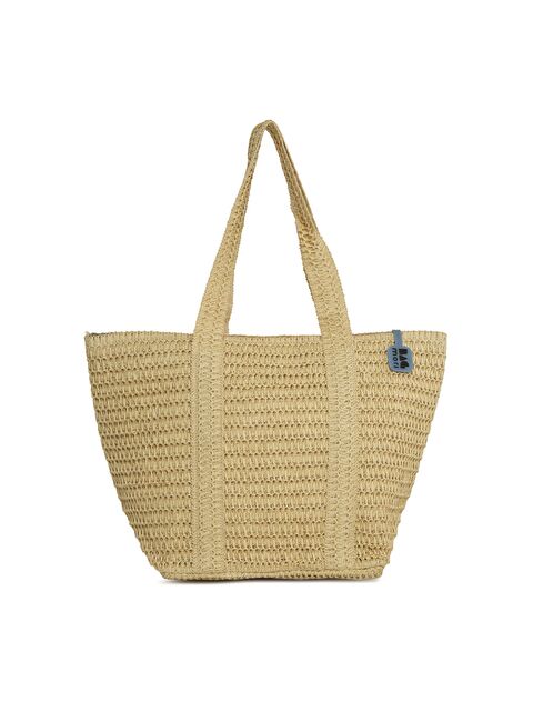 Bagmori Şerit Detaylı Tote Hasır Çanta