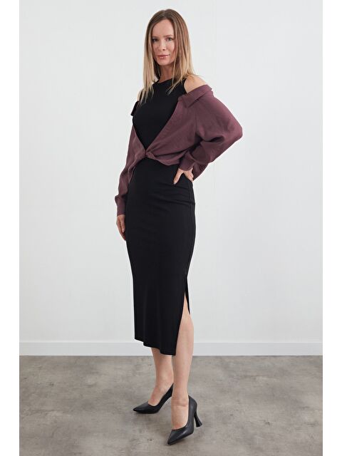 Fullamoda Basic Gömlek Detaylı Yırtmaçlı Elbise - S000389292-20036