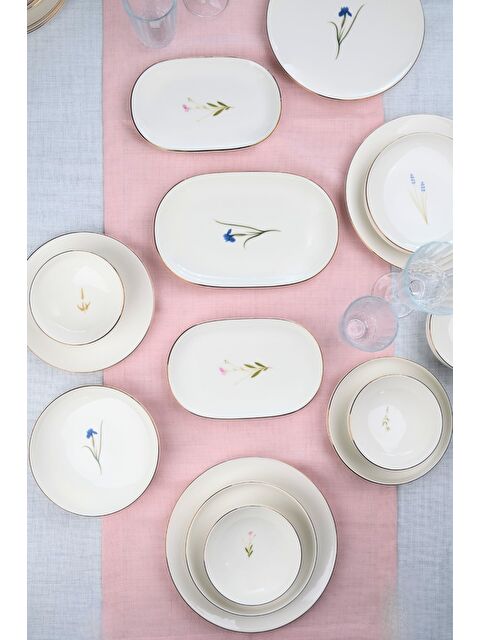 TABAK EVİ Porselen Natura Karma Altın Yaldız Yemek Takımı Kayık Tabaklı 6 Kişilik 27 Parça - S000459330-37243