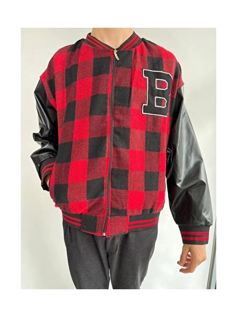 Jane's Erkek Pötikare Desen Nakışlı Kolej Ceket - Kırmızı