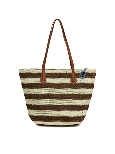 Bagmori Çizgili Hasır Tote Çanta