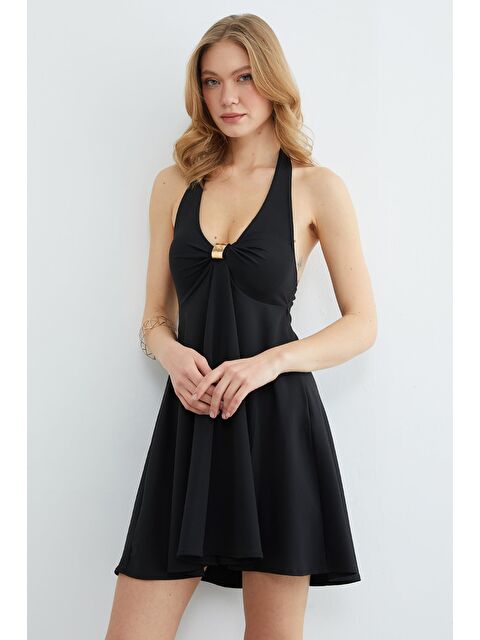 Fullamoda Boyundan Geçirmeli Tokalı Kaplı Elbise - S000519061-19351