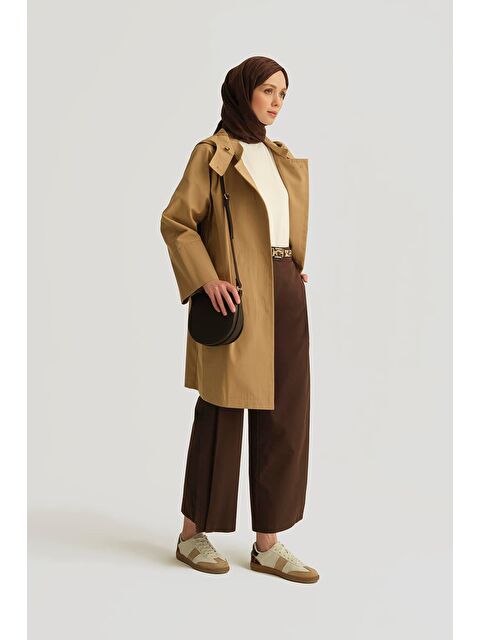 ARMİNE Kahverengi Kapüşonlu Kruvaze Kap 25Y7814 Kum - S000489650