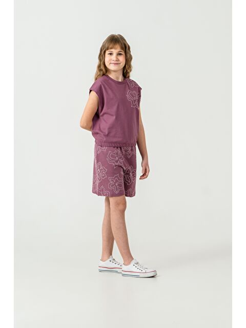 Mışıl Kids Üst Sol Omuz Baskılı Alt Tüm Alan Baskılı Kız Çocuk Şort - Tişört Takımı - S000513747-20030