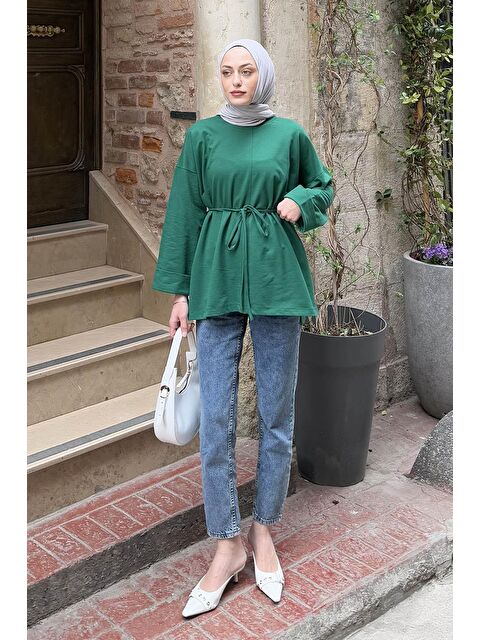 Lamelif Yırtmaç Detaylı Sweat Zümrüt Yeşili - S000518006-18709