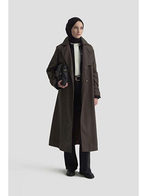 ARMİNE Gold Düğmeli Trençkot 25Ktd709 Kahverengi - S000489643-19413