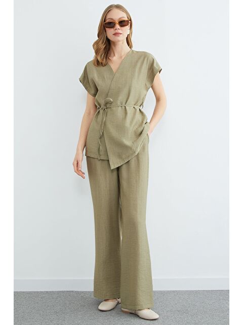 Fullamoda Beli Bağlamalı Düşük Kol Yelekli Krinkıl 2 Li Takım - S000519062-18194