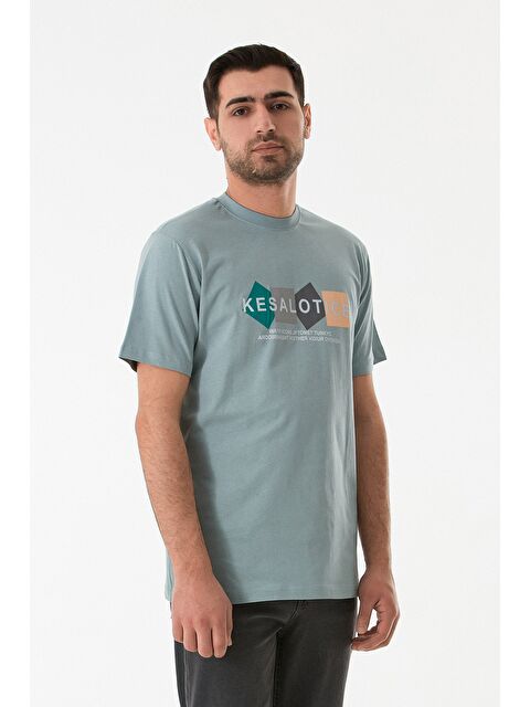 Fullamoda Baskılı Bisiklet Yaka %100 Pamuk Tişört - S000380683-8826