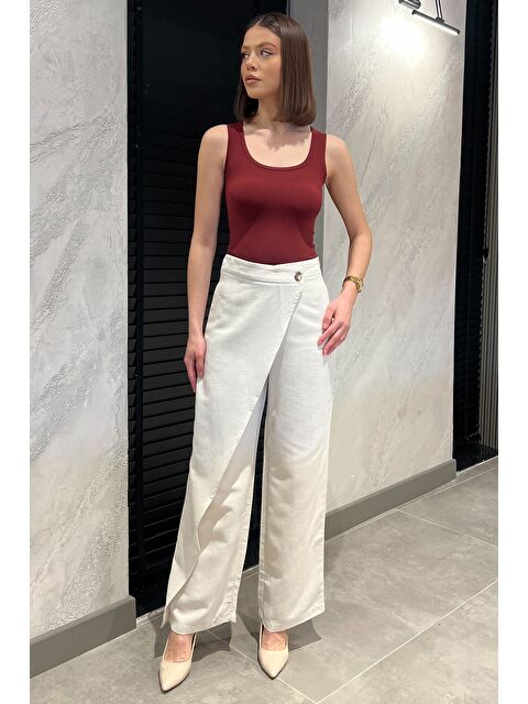 Gülseli Kadın Yüksek Bel Parçalı Yan Fermuarlı Keten Pantolon - S000386570-25636