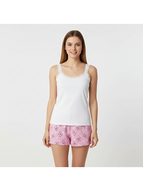 Bonbon Kadın Pamuklu Süs Dantelli İnce Askılı Atlet Ve Şortlu 2'Li Takım Bb2337