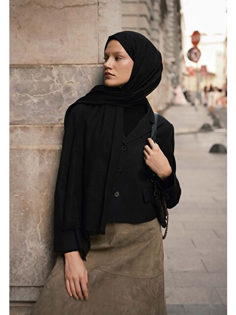 Fresh Scarfs İnce Pamuk Vual Şal Siyah - S000420394-6381