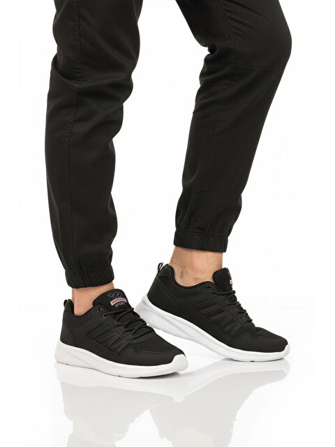 Walkway Siyah Beyaz Fileli Hafif Bağcıklı Esnek Erkek Spor Ayakkabı 2029 M