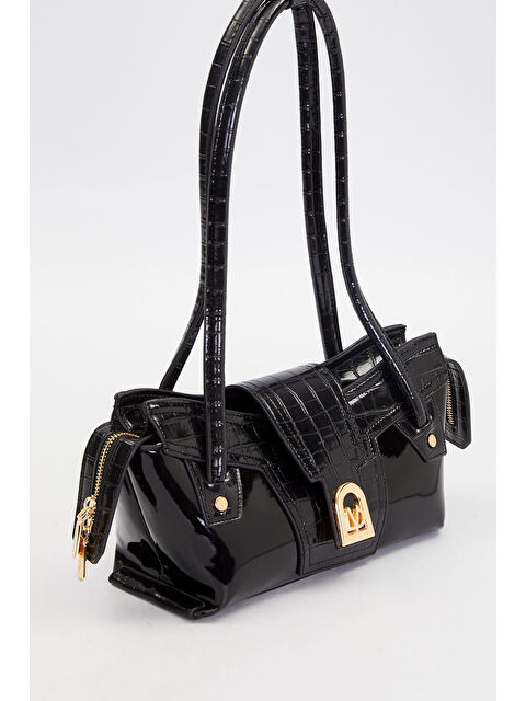 Remsa Rugan Uzun Saplı Timsah Deri Detay Çanta 930524 Siyah