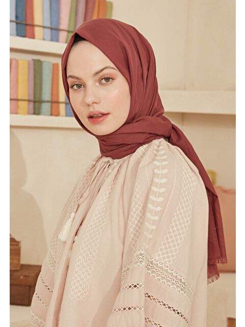 Fresh Scarfs İnce Pamuk Vual Şal Gül Kurusu - S000420394-20027