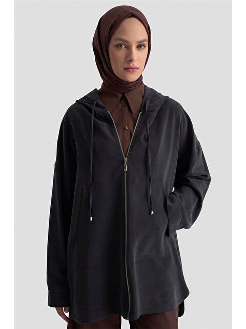 ARMİNE Fermuar Detaylı Kapüşonlu Kap 25Kd1125 Siyah - S000489656-19351