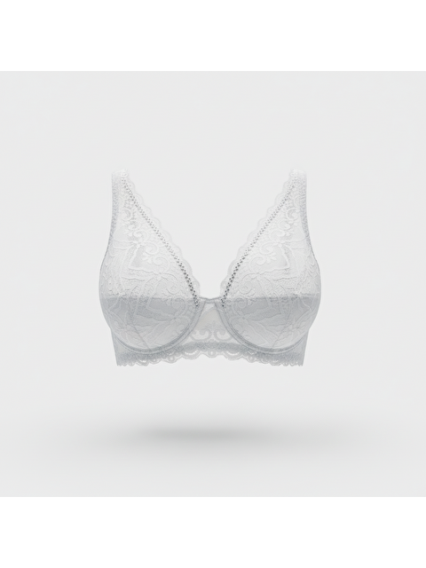 Bonbon Kadın Taş Baskılı Dantelli Toparlayacı Beyaz Renk Sütyen Bb2419