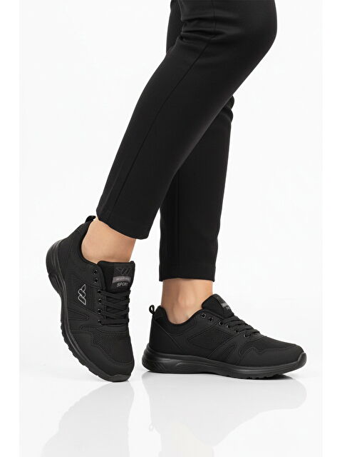 Walkway Siyah Fileli Hafif Bağcıklı Esnek Unisex Spor Ayakkabı 020 G