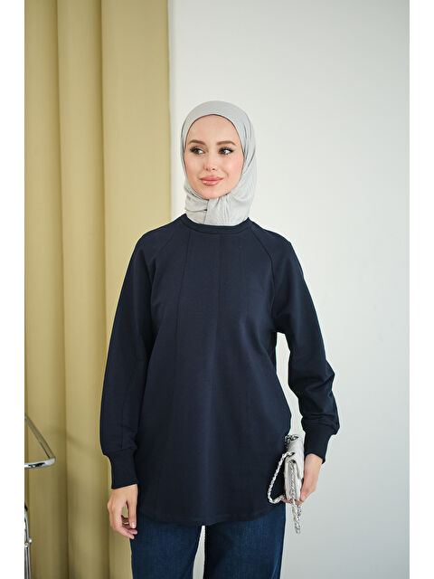 Locco Moda Kadın Dikiş Detaylı Bisiklet Yaka Sweat Lacivert - S000494467-21164