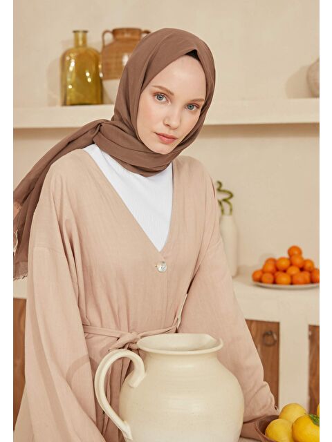Fresh Scarfs İnce Pamuk Vual Şal Koyu Vizon - S000420394-9561
