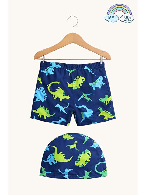 My Kids Wear Erkek Çocuk Desenli Deniz Şortu ve Bone Takımı 12686