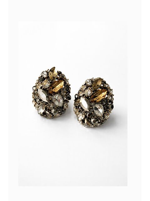 New Obsessions Parlak Taşlı Siyah Düğme Küpe - S000530834-19351