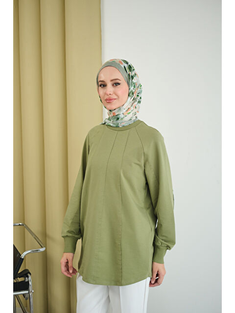 Locco Moda Kadın Dikiş Detaylı Bisiklet Yaka Sweat Yeşil - S000494467-18194