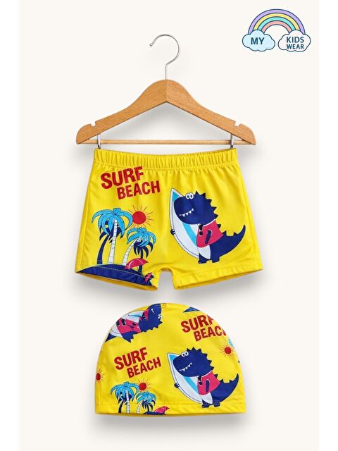 My Kids Wear Erkek Çocuk Desenli Deniz Şortu ve Bone Takımı 12685