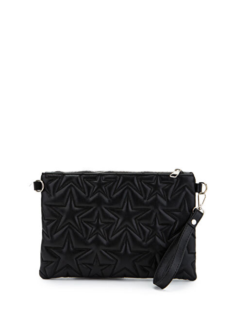 Minebag Yıldız Dikişli Clutch Suni Deri Star Kadın Çanta Siyah - S000521780-19351