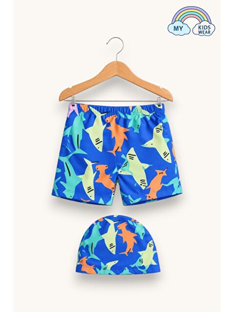 My Kids Wear Erkek Çocuk Desenli Deniz Şortu ve Bone Takımı 12687