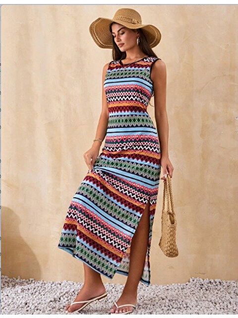 Jane's Kadın Bisiklet Yaka Cizgi Desen Süprem Elbise - S000527667-18547