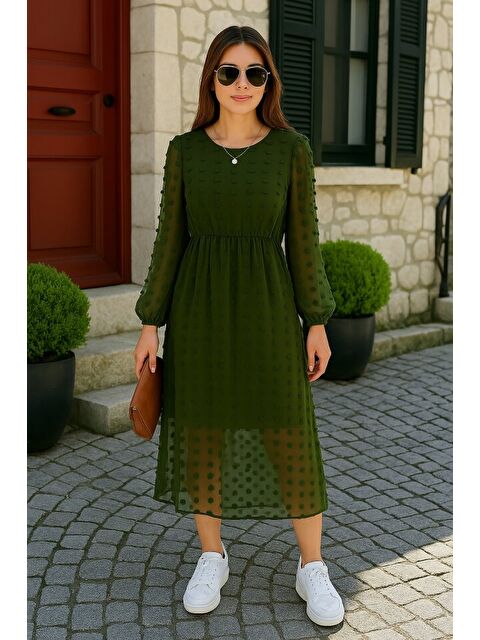 Jane's Kadın Uzun Kollu Astar Detay Fırsat ürün Ponpon şifon Elbise - S000527666-18547