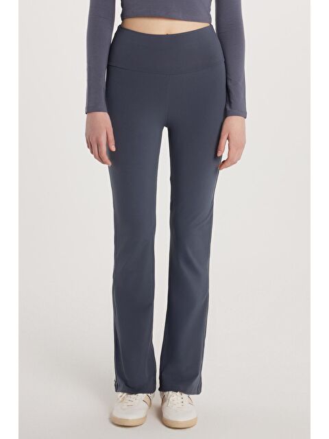 TUDORS Kadın Slim Fit Dar Kesim Geniş Paça Antrasit Pantolon - S000522872-29666