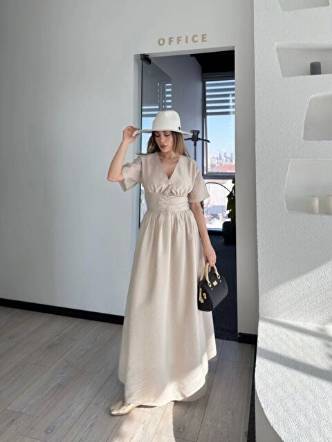 Jane's Kısa Kollu Uzun Elbise - Kırık Beyaz - S000527668-10584