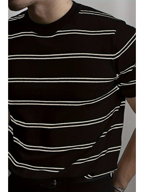 Tarz Cool Erkek Çizgi Detaylı Slim Fit Bisiklet Yaka Triko Tişört - S000336192-19351