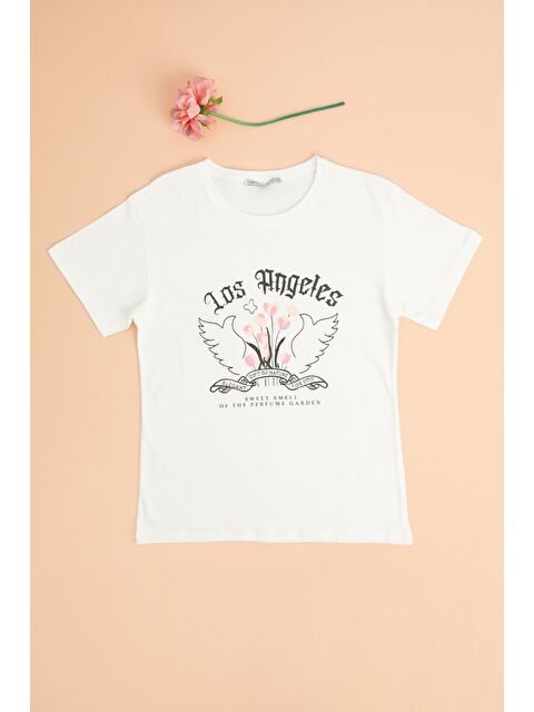 Fullamoda Los Angeles Ve Lale Baskılı Kız Çocuk Tişört