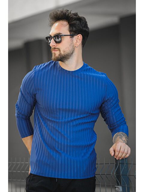 Oksit Jordao Fitilli Slim Fit Elastanlı Bisiklet Yaka Erkek Uzun Kol Tshirt - S000422227-17234