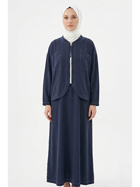 Remsa Kolsuz Elbiseli Bolerolu Lyocell Takım 978 Lacivert