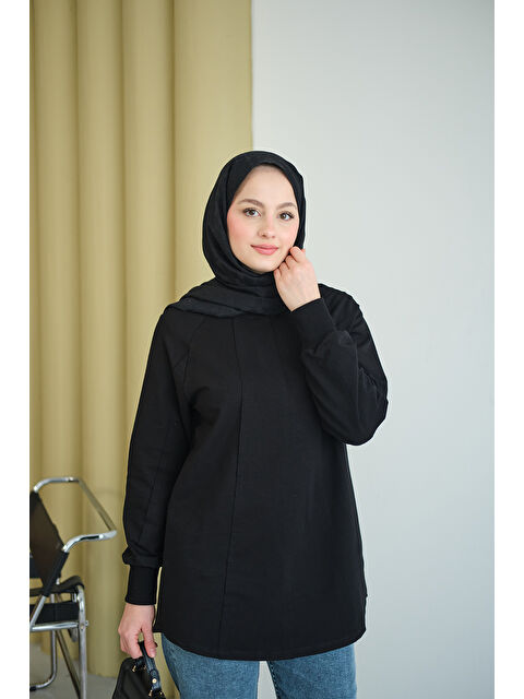 Locco Moda Kadın Dikiş Detaylı Bisiklet Yaka Sweat Siyah - S000494467-19351