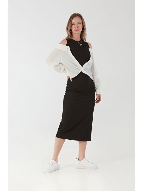 Fullamoda Basic Gömlek Detaylı Yırtmaçlı Elbise - S000389292-19351