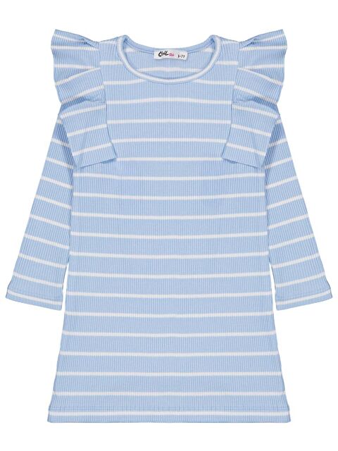 Civil Girls Çizgili 6-9 Yaş Elbise - Mavi 8-9 Yaş - S000484565-17234