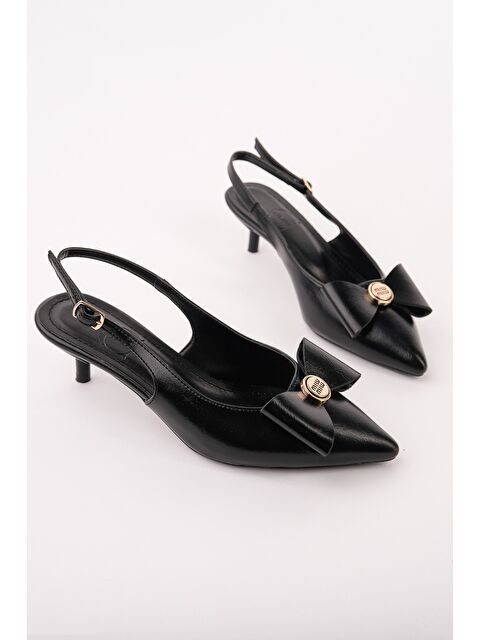 Muggo LORESTA Fiyonklu Gold Detaylı Sivri Burun Arkası Açık Kadın Topuklu Ayakkabı - S000531568-19351